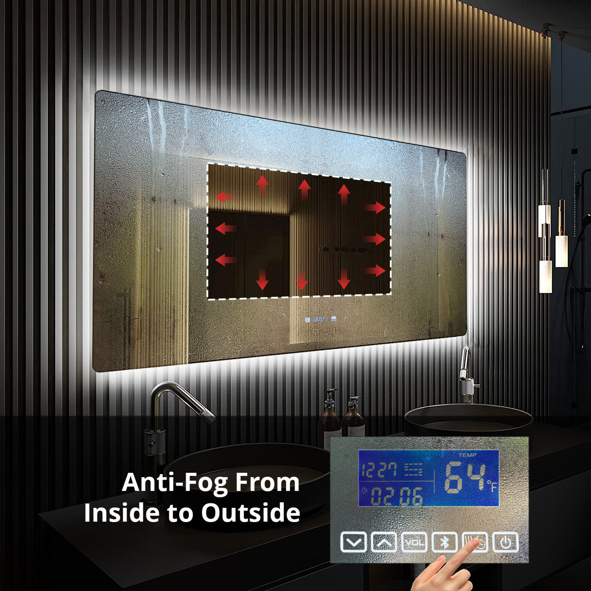 Lexora Lugano 60 in. W x 32 in. H LED Bathroom Vanity Mirror