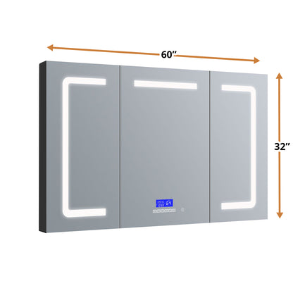 Lexora Lesina 60 in. W x 32 in. H Surface-Mount LED Mirror Medicine Cabinet with Defogger