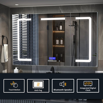 Lexora Lesina 60 in. W x 32 in. H Surface-Mount LED Mirror Medicine Cabinet with Defogger
