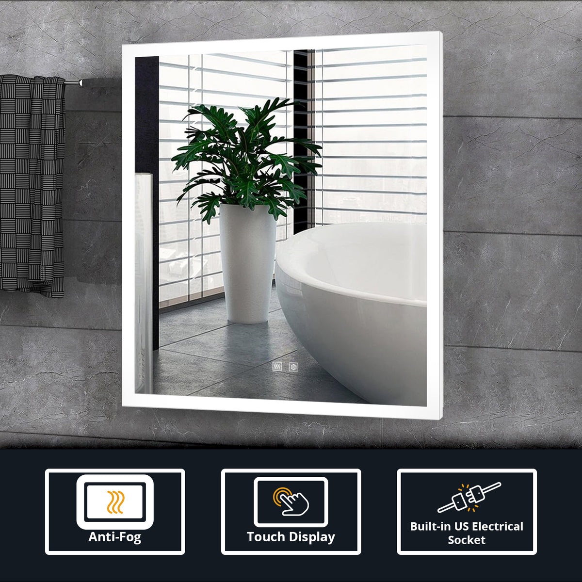 Lexora Aurorium 24 in. W x 28 in. H LED Bathroom Vanity Mirror