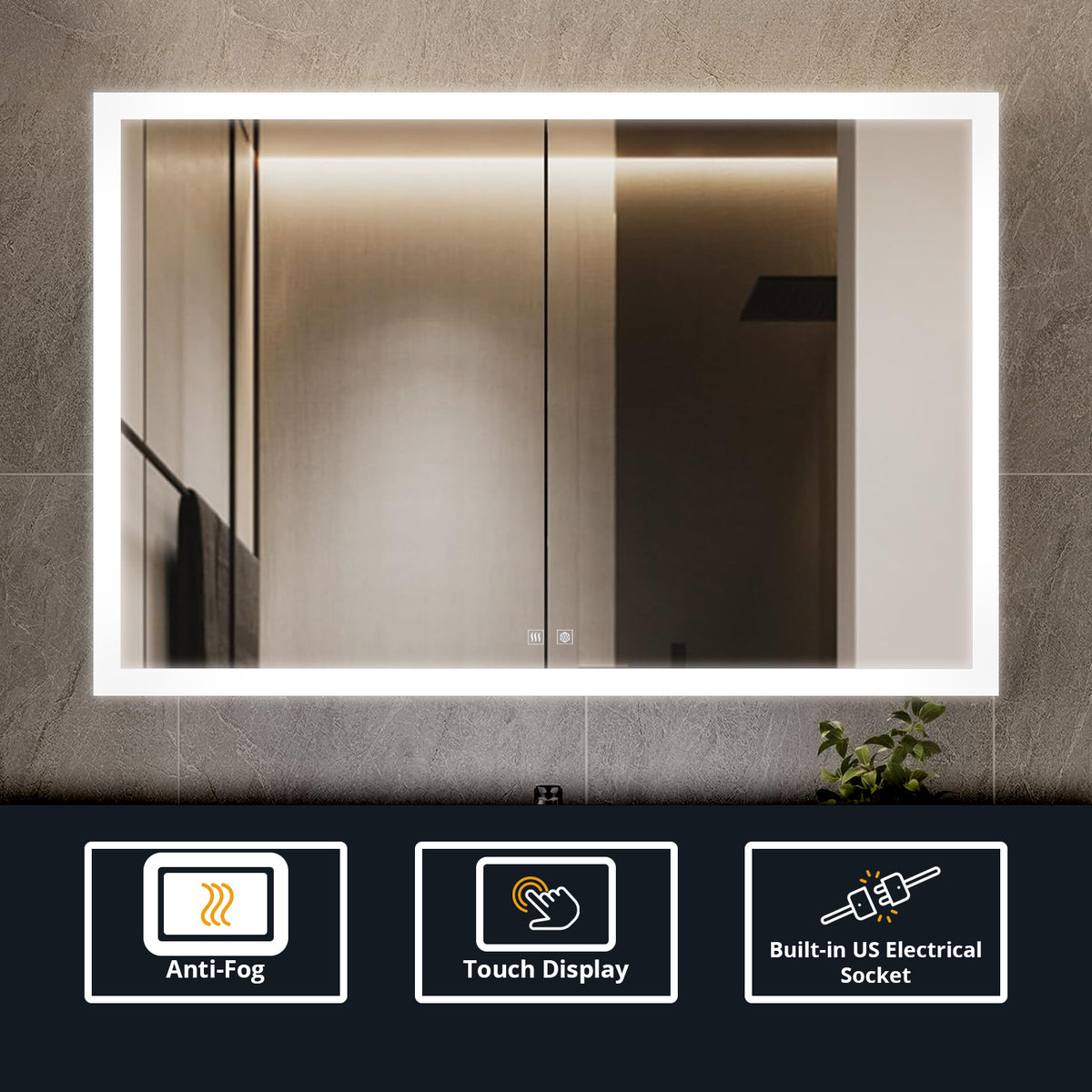 Lexora Aurorium 48 in. W x 32 in. H LED Bathroom Vanity Mirror