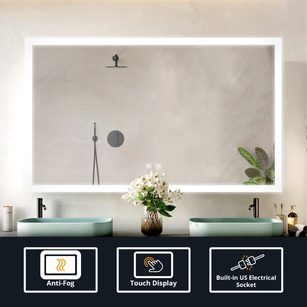 Lexora Aurorium 60 in. W x 32 in. H LED Bathroom Vanity Mirror