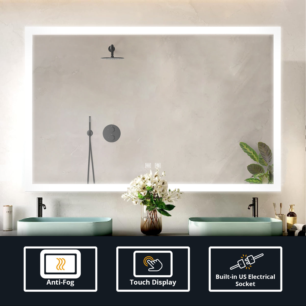 Lexora Aurorium 60 in. W x 36 in. H LED Bathroom Vanity Mirror