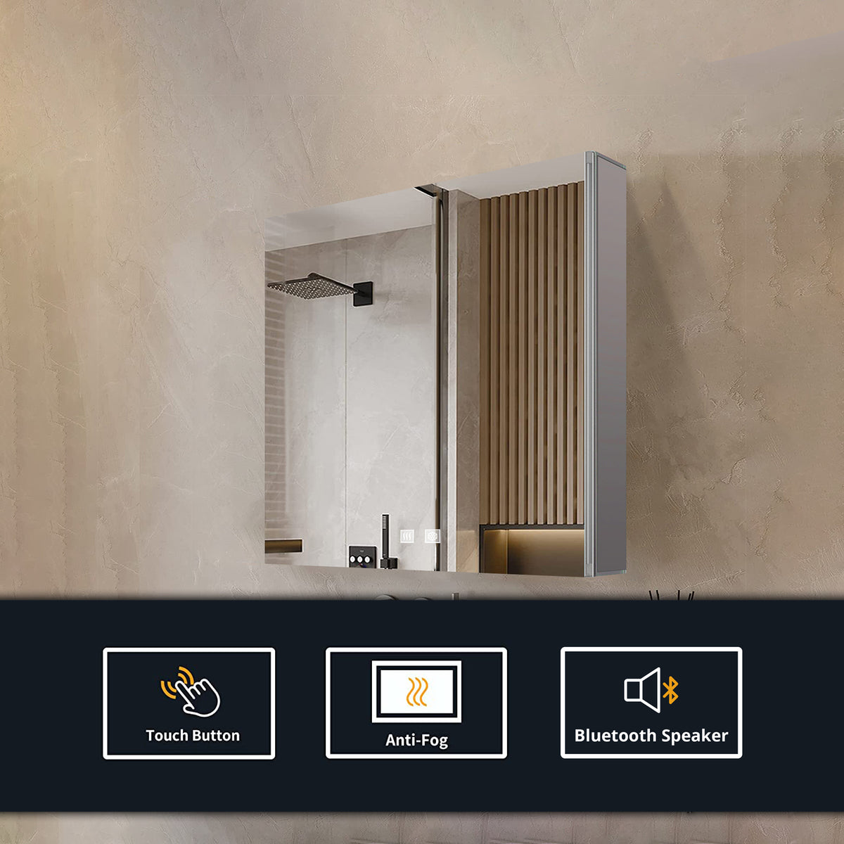 Lexora Corsica 20 in W x 28 in H Surface-Mount LED Mirror Medicine Cabinet with Defogger)