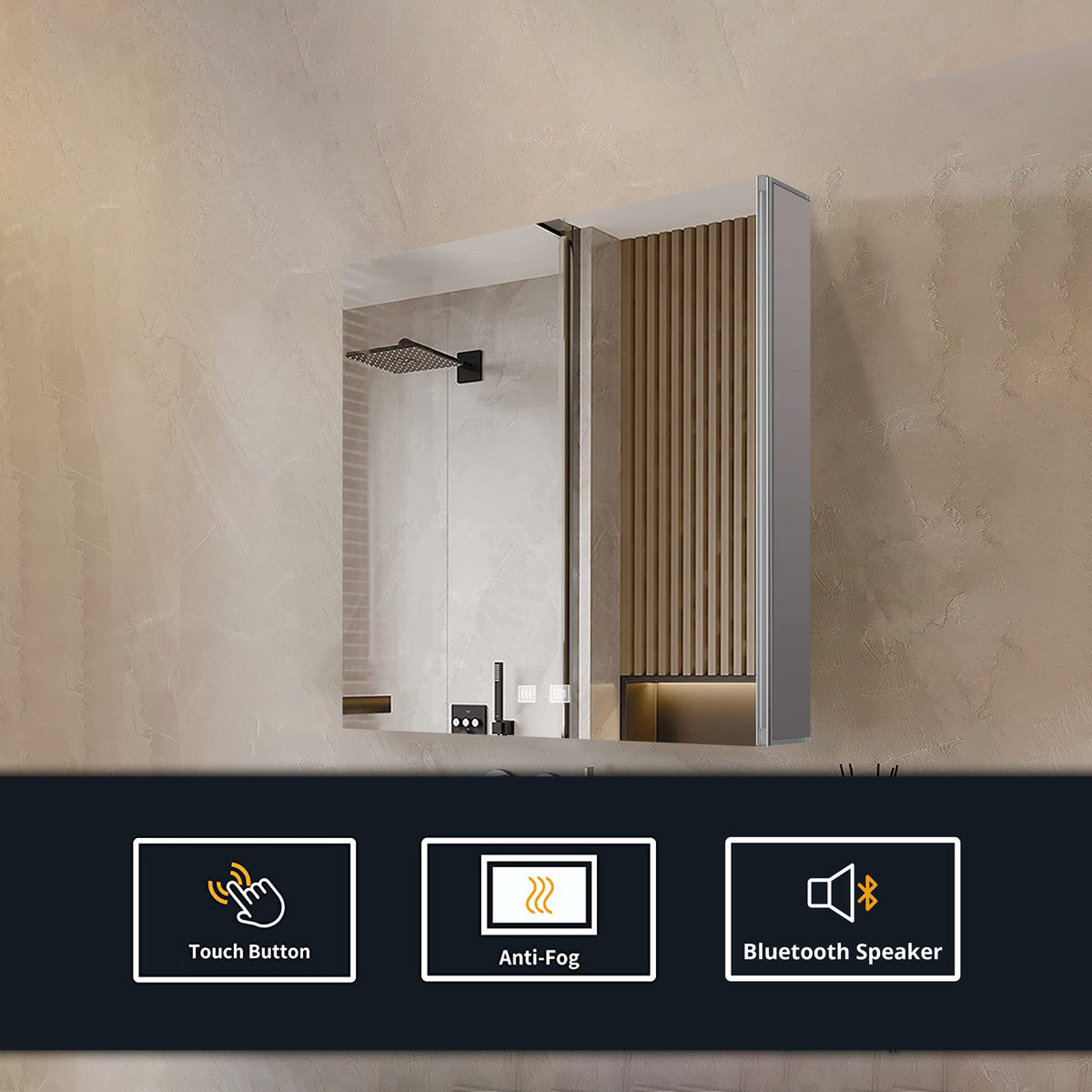 Lexora Corsica 20 in W x 32 in H Surface-Mount LED Mirror Medicine Cabinet with Defogger)