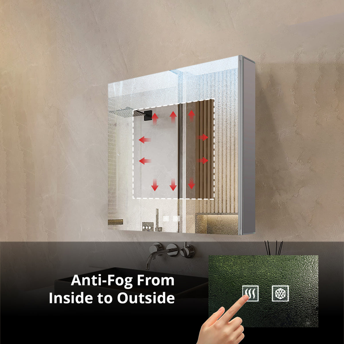 Lexora Corsica 20 in W x 32 in H Surface-Mount LED Mirror Medicine Cabinet with Defogger)