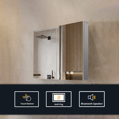 Lexora Corsica 24 in W x 28 in H Surface-Mount LED Mirror Medicine Cabinet with Defogger)
