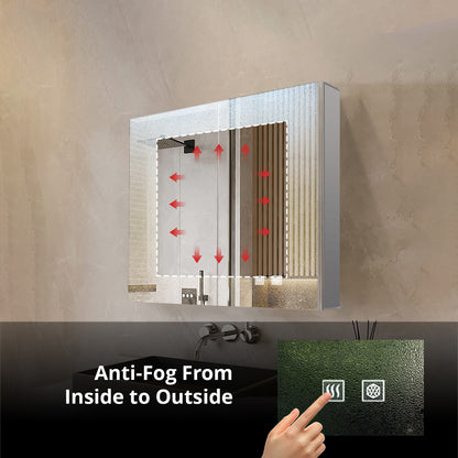 Lexora Corsica 24 in W x 28 in H Surface-Mount LED Mirror Medicine Cabinet with Defogger)