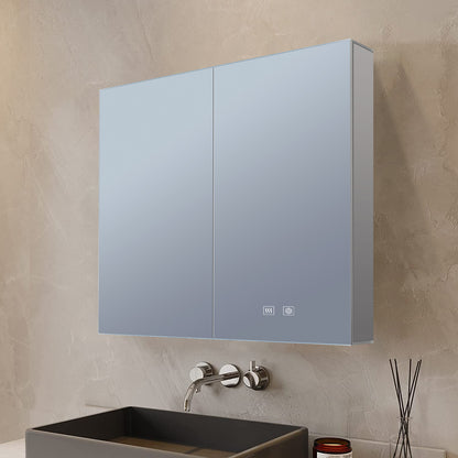 Lexora Corsica 24 in W x 30 in H Surface-Mount LED Mirror Medicine Cabinet with Defogger)