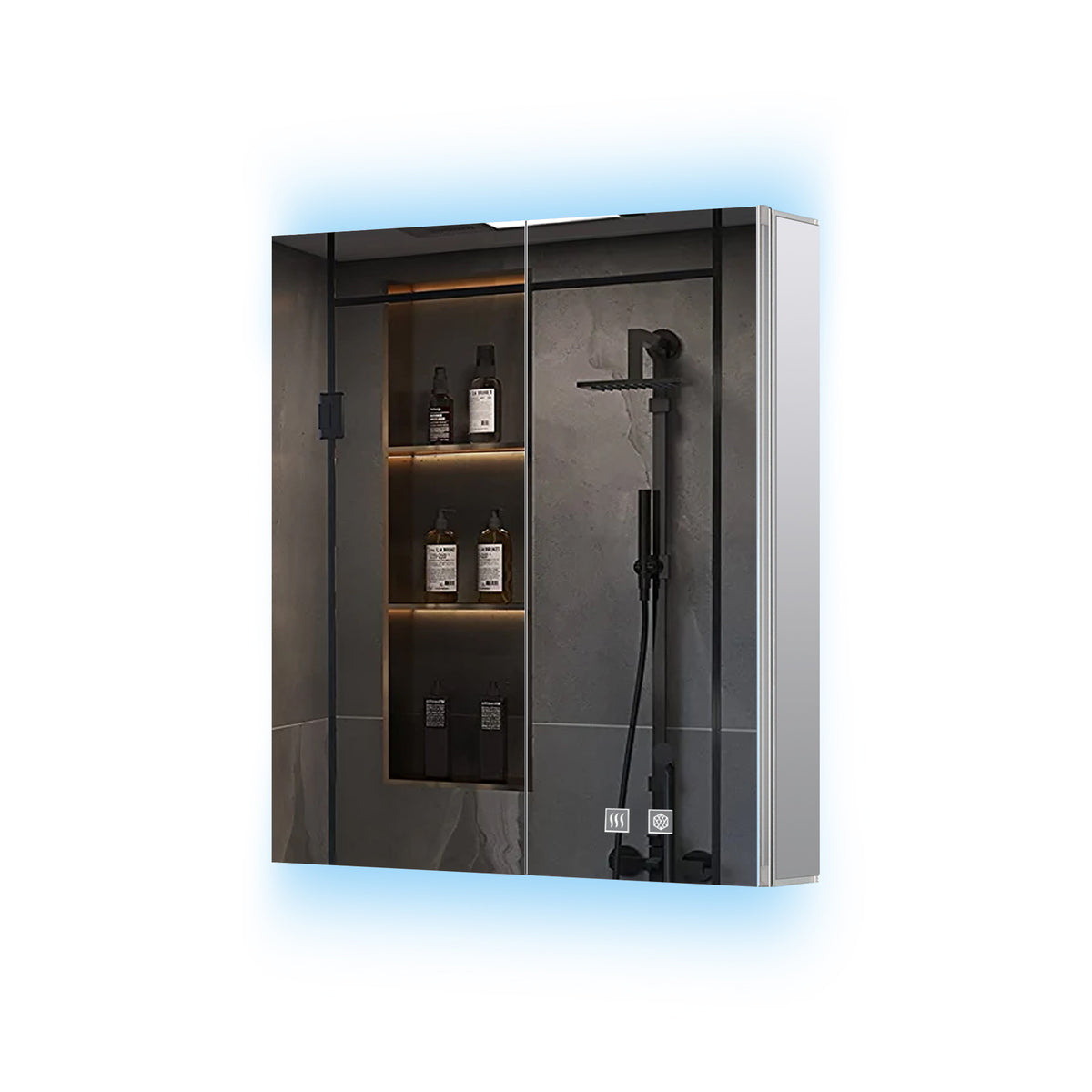 Lexora Corsica 24 in W x 30 in H Surface-Mount LED Mirror Medicine Cabinet with Defogger)