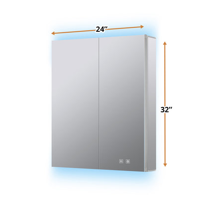 Lexora Corsica 24 in W x 32 in H Surface-Mount LED Mirror Medicine Cabinet with Defogger)