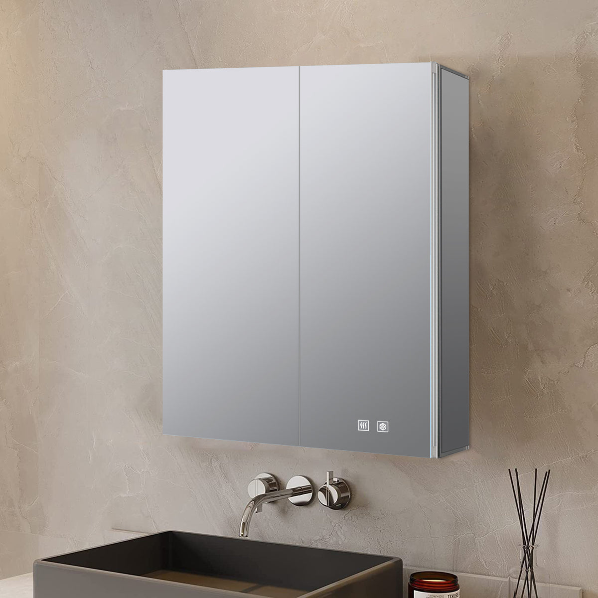Lexora Corsica 24 in W x 32 in H Surface-Mount LED Mirror Medicine Cabinet with Defogger)
