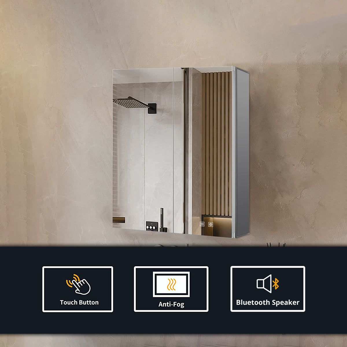 Lexora Corsica 24 in W x 32 in H Surface-Mount LED Mirror Medicine Cabinet with Defogger)