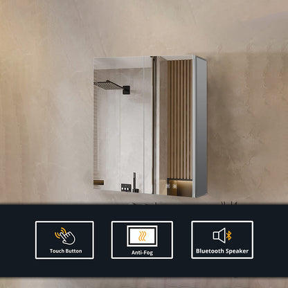 Lexora Corsica 24 in W x 32 in H Surface-Mount LED Mirror Medicine Cabinet with Defogger)