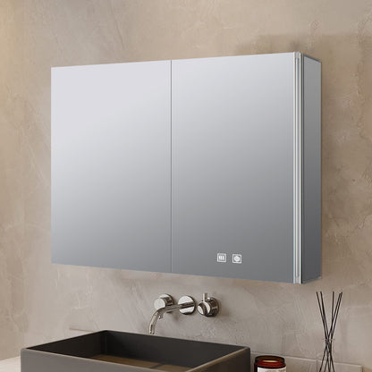 Lexora Corsica 36 in W x 28 in H Surface-Mount LED Mirror Medicine Cabinet with Defogger)