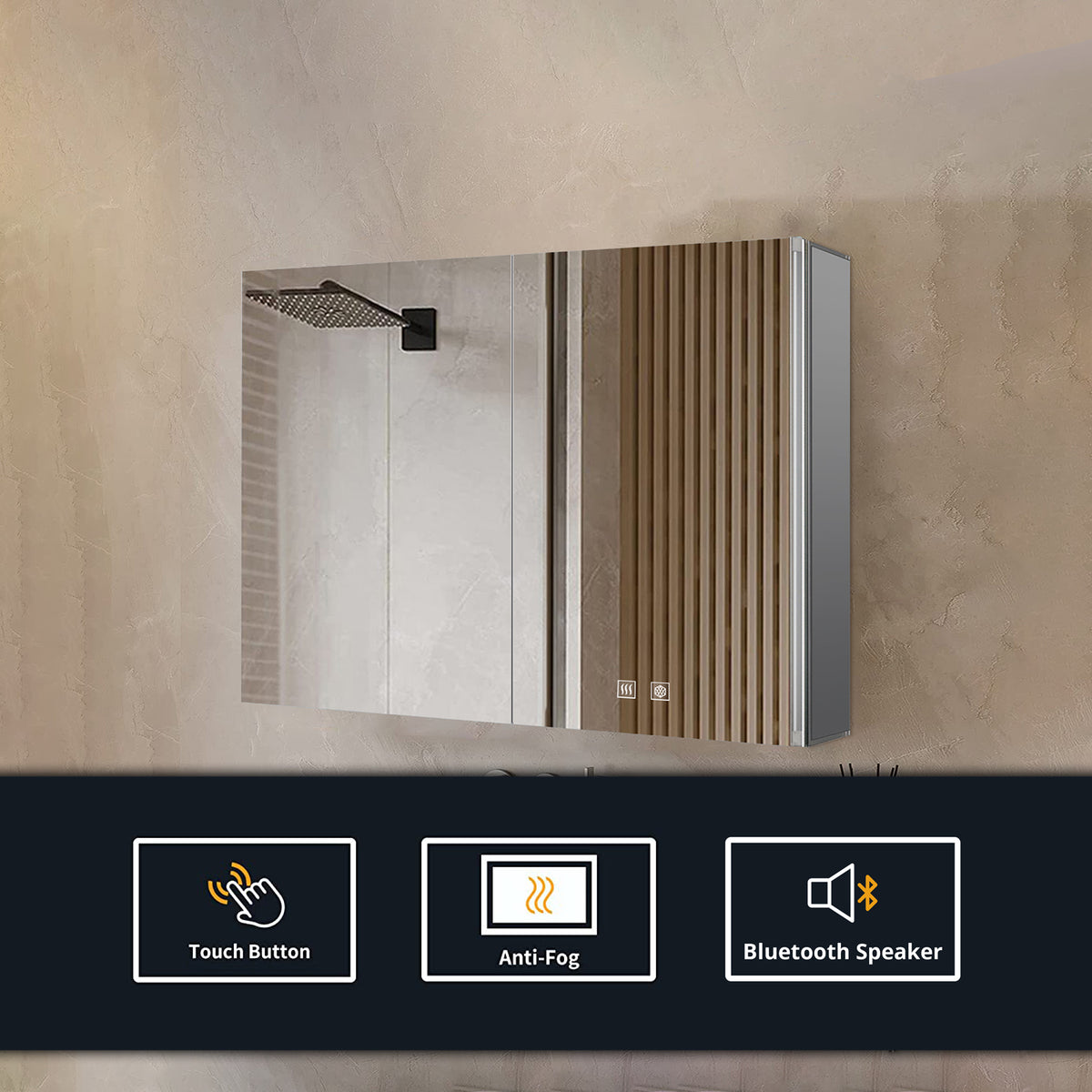 Lexora Corsica 36 in W x 28 in H Surface-Mount LED Mirror Medicine Cabinet with Defogger)
