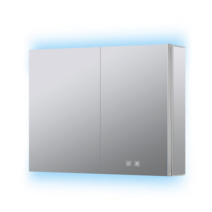 Lexora Corsica 36 in W x 28 in H Surface-Mount LED Mirror Medicine Cabinet with Defogger)