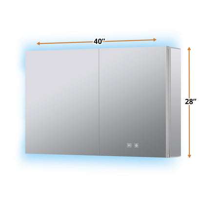 Lexora Corsica 40 in W x 28 in H Surface-Mount LED Mirror Medicine Cabinet with Defogger)