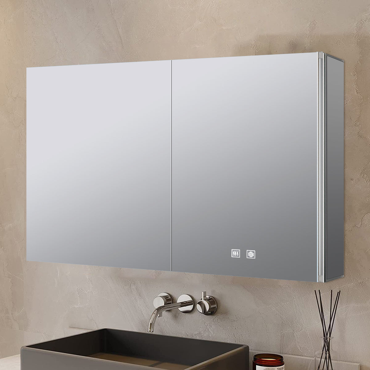 Lexora Corsica 40 in W x 28 in H Surface-Mount LED Mirror Medicine Cabinet with Defogger)