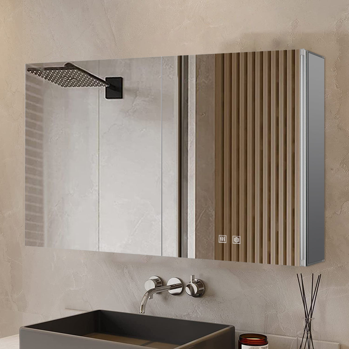 Lexora Corsica 40 in W x 28 in H Surface-Mount LED Mirror Medicine Cabinet with Defogger)