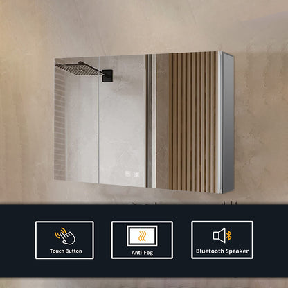 Lexora Corsica 48 in W x 32 in H Surface-Mount LED Mirror Medicine Cabinet with Defogger)