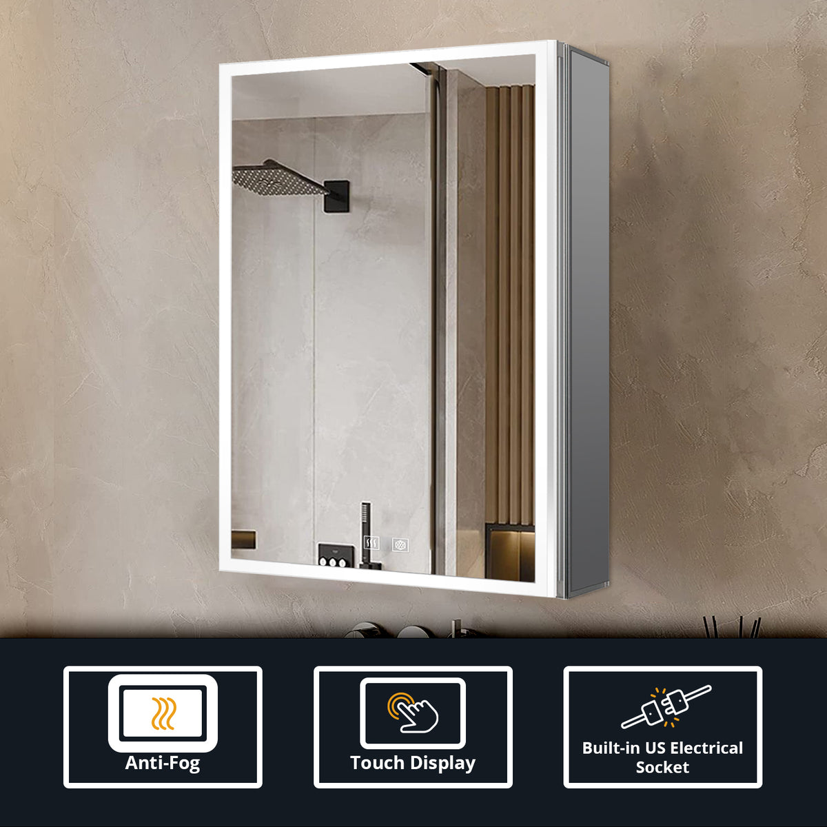 Lexora Mesa 20 in W x 28 in H Surface-Mount LED Mirror Medicine Cabinet with Defogger)