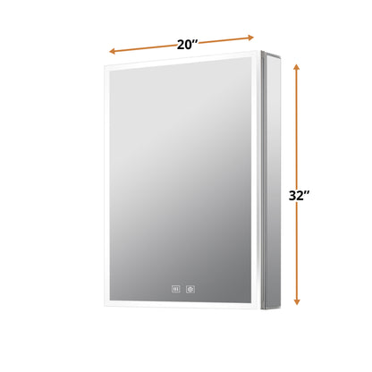 Lexora Mesa 20 in W x 32 in H Surface-Mount LED Mirror Medicine Cabinet with Defogger)