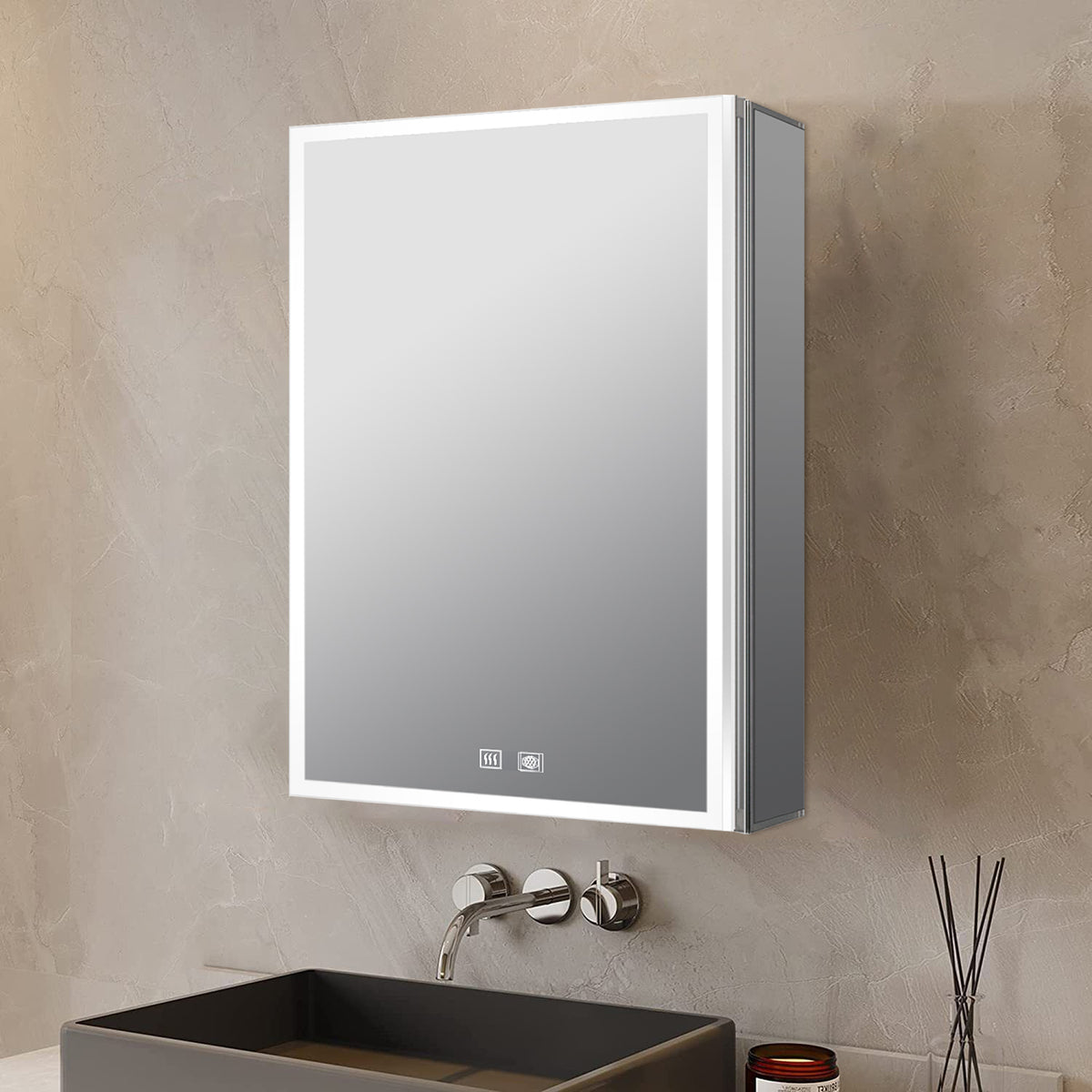 Lexora Mesa 20 in W x 32 in H Surface-Mount LED Mirror Medicine Cabinet with Defogger)