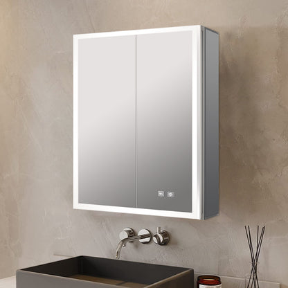 Lexora Mesa 24 in W x 28 in H Surface-Mount LED Mirror Medicine Cabinet with Defogger)