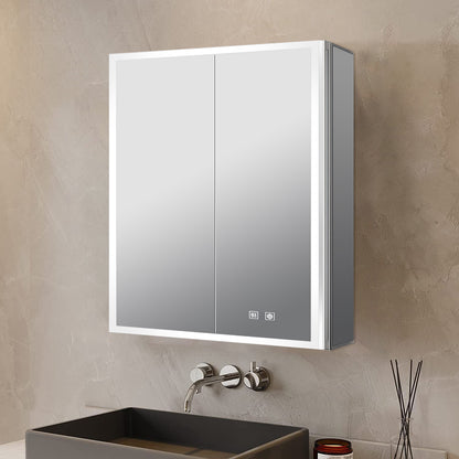 Lexora Mesa 24 in W x 30 in H Surface-Mount LED Mirror Medicine Cabinet with Defogger)