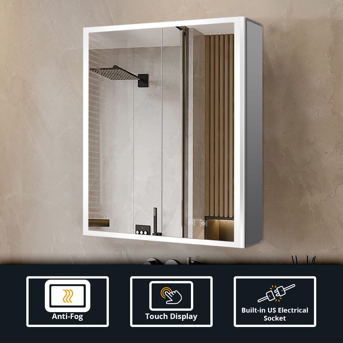 Lexora Mesa 24 in W x 32 in H Surface-Mount LED Mirror Medicine Cabinet with Defogger)