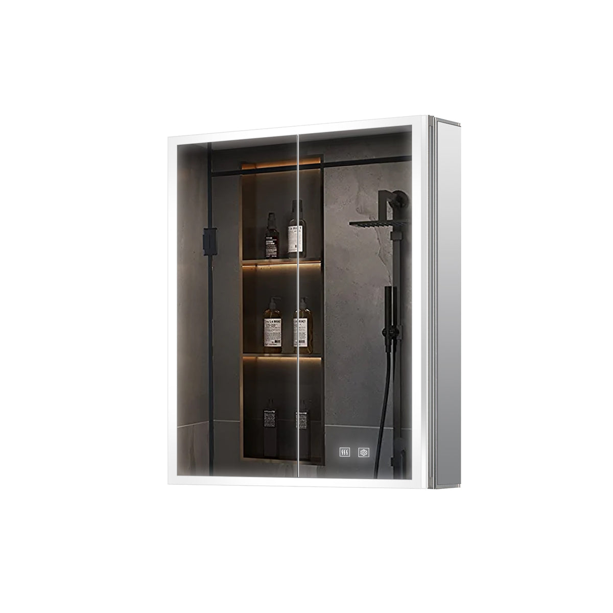 Lexora Mesa 24 in W x 32 in H Surface-Mount LED Mirror Medicine Cabinet with Defogger)