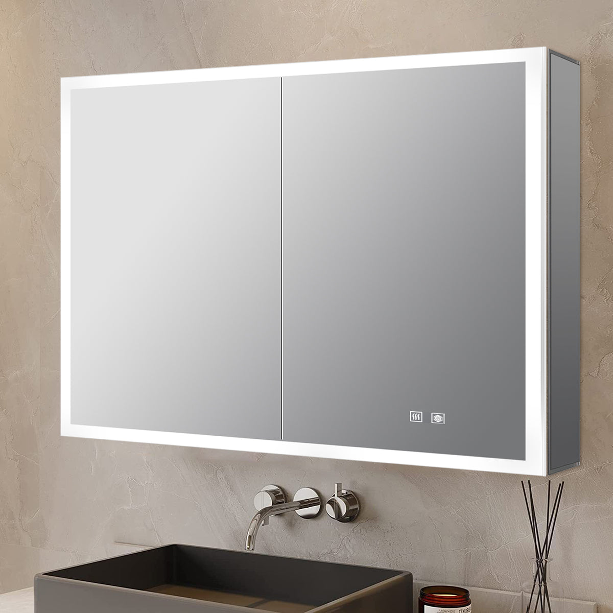 Lexora Mesa 30 in W x 36 in H Surface-Mount LED Mirror Medicine Cabinet with Defogger)