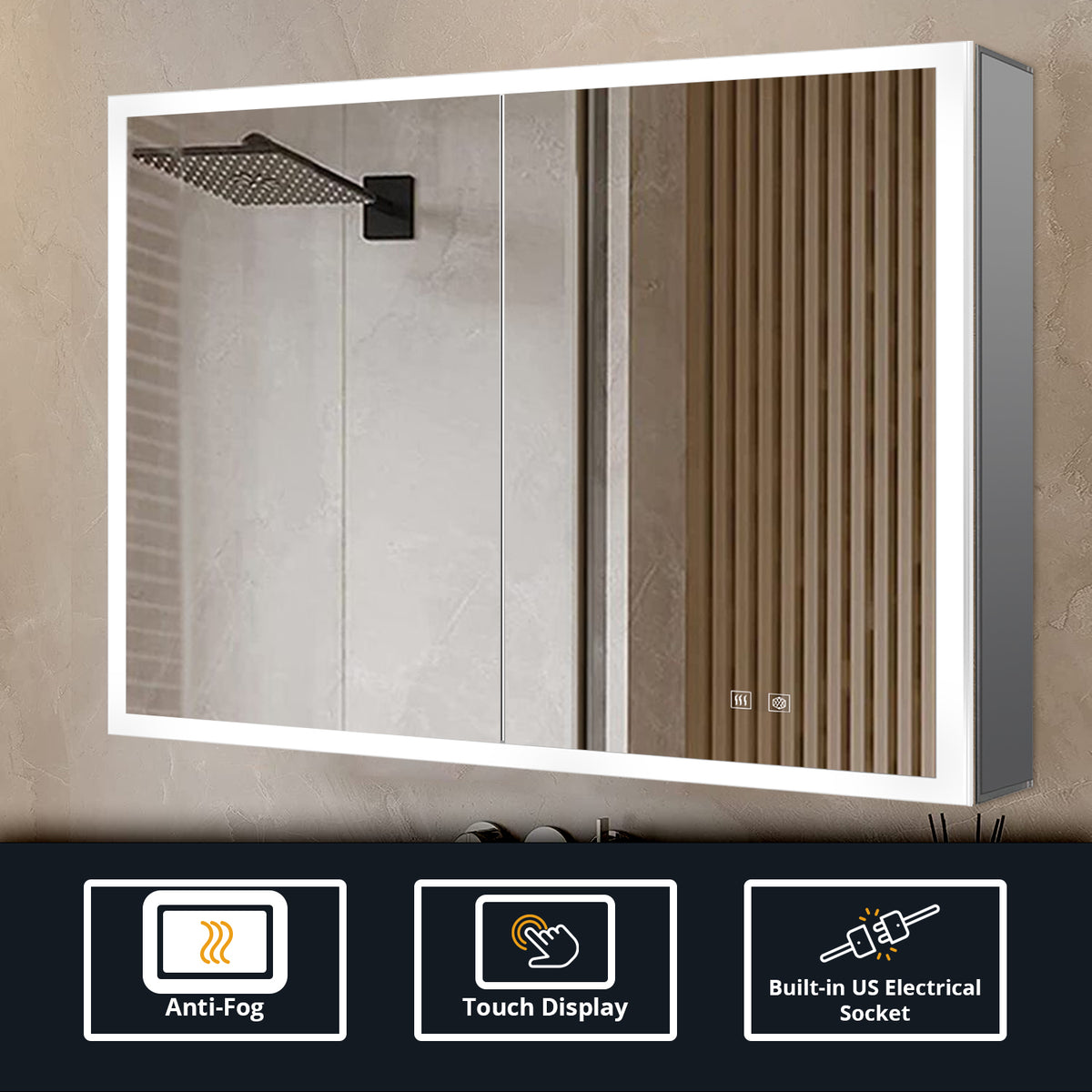 Lexora Mesa 30 in W x 36 in H Surface-Mount LED Mirror Medicine Cabinet with Defogger)