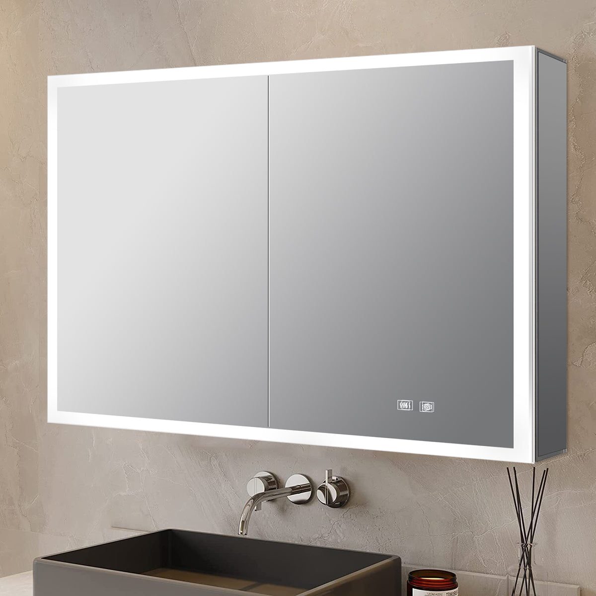 Lexora Mesa 36 in W x 28 in H Surface-Mount LED Mirror Medicine Cabinet with Defogger)