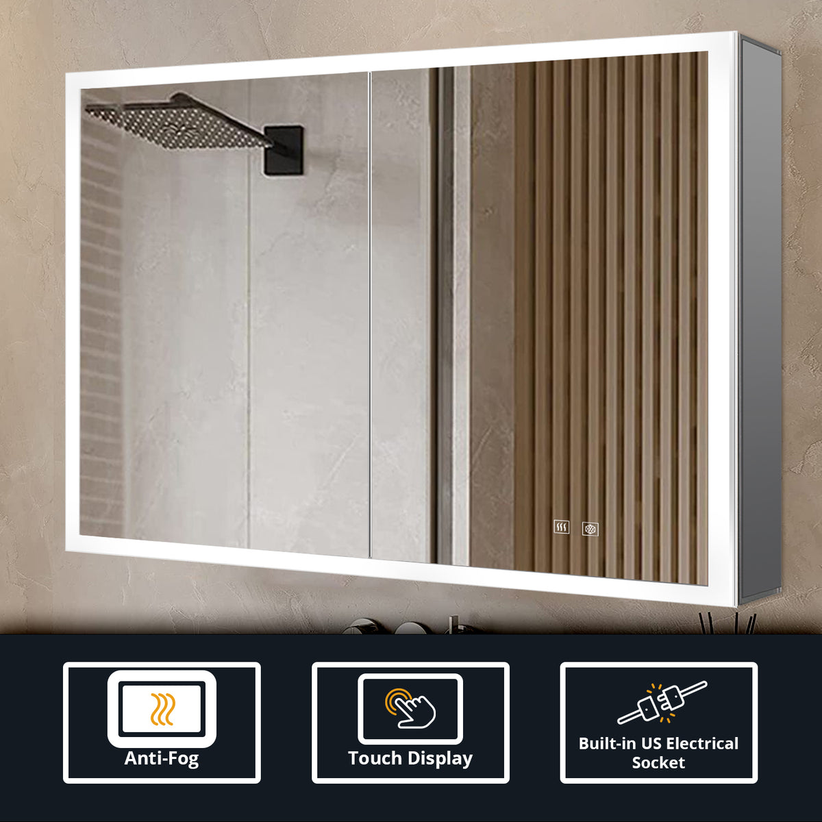 Lexora Mesa 36 in W x 28 in H Surface-Mount LED Mirror Medicine Cabinet with Defogger)