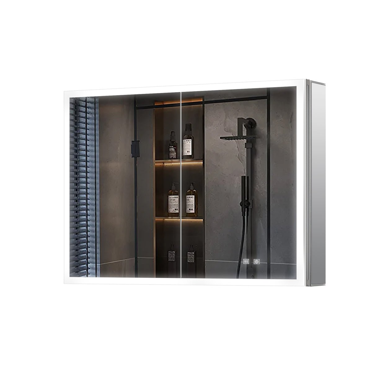 Lexora Mesa 36 in W x 28 in H Surface-Mount LED Mirror Medicine Cabinet with Defogger)