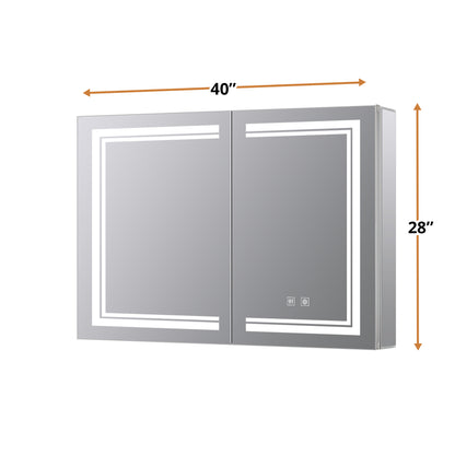 Lexora Mesa 40 in W x 28 in H Surface-Mount LED Mirror Medicine Cabinet with Defogger)