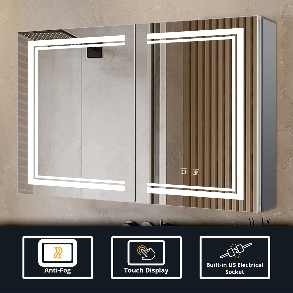 Lexora Mesa 40 in W x 28 in H Surface-Mount LED Mirror Medicine Cabinet with Defogger)