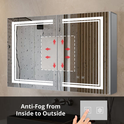 Lexora Mesa 40 in W x 28 in H Surface-Mount LED Mirror Medicine Cabinet with Defogger)