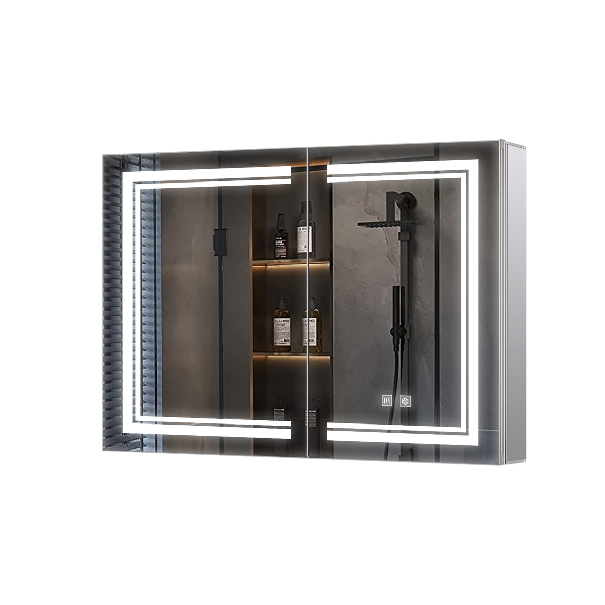 Lexora Mesa 40 in W x 28 in H Surface-Mount LED Mirror Medicine Cabinet with Defogger)