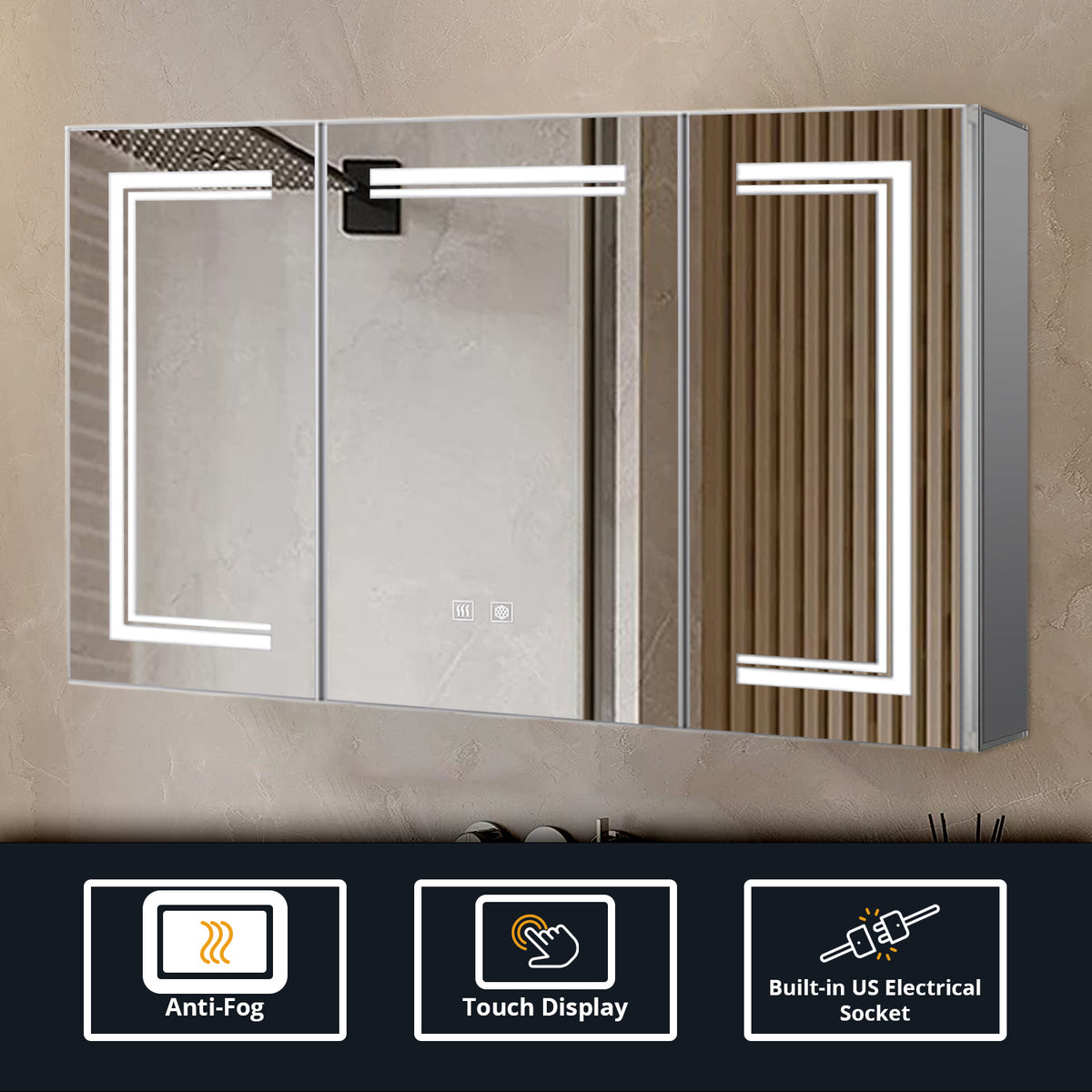 Lexora Mesa 48 in W x 32 in H Surface-Mount LED Mirror Medicine Cabinet with Defogger)