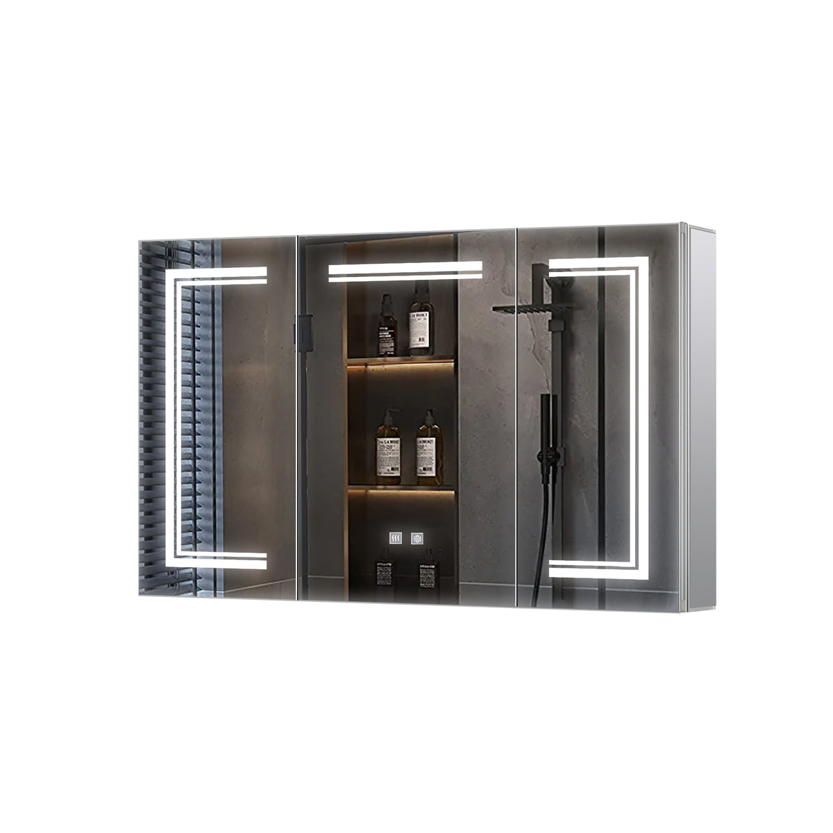 Lexora Mesa 48 in W x 32 in H Surface-Mount LED Mirror Medicine Cabinet with Defogger)