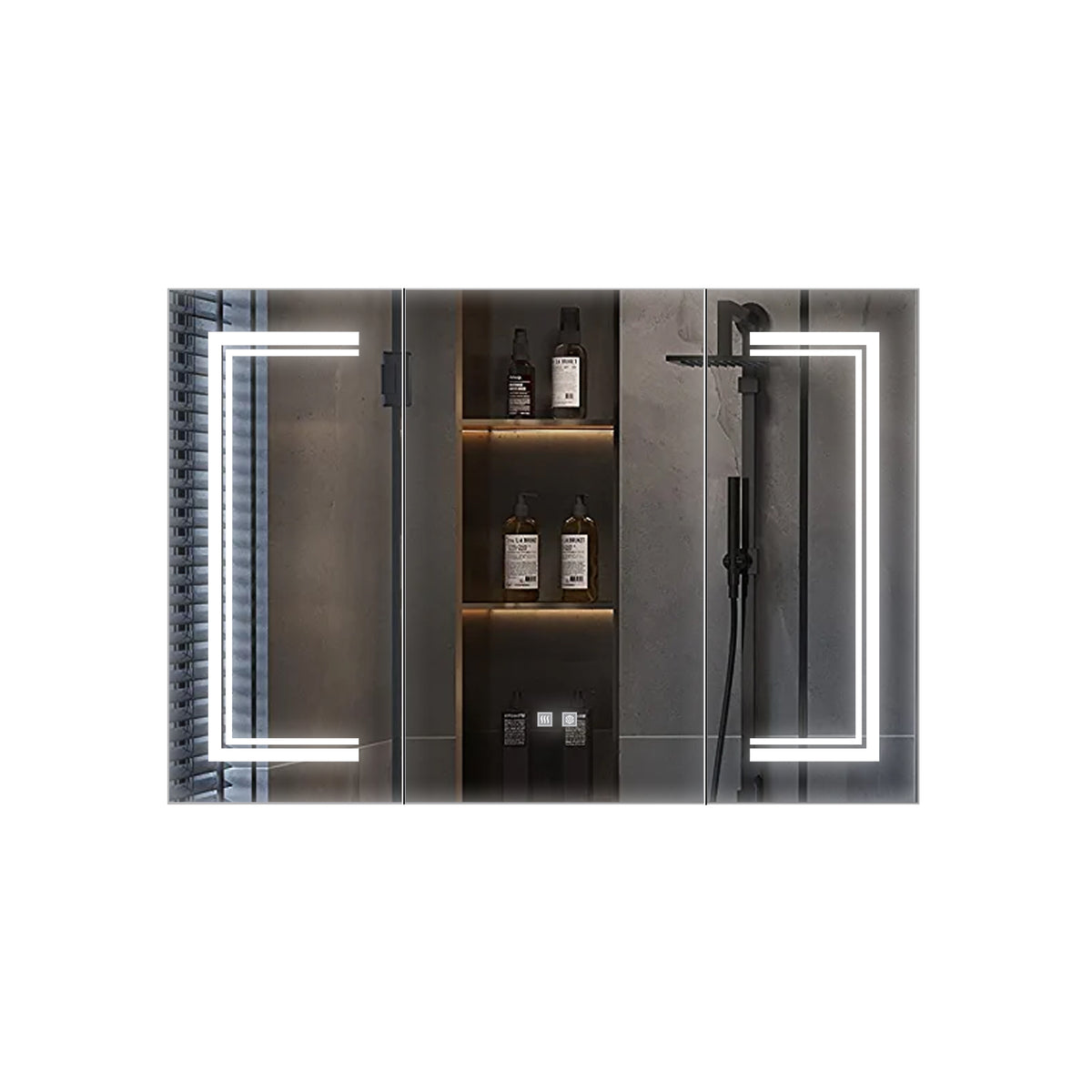 Lexora Mesa 48 in W x 32 in H Surface-Mount LED Mirror Medicine Cabinet with Defogger)