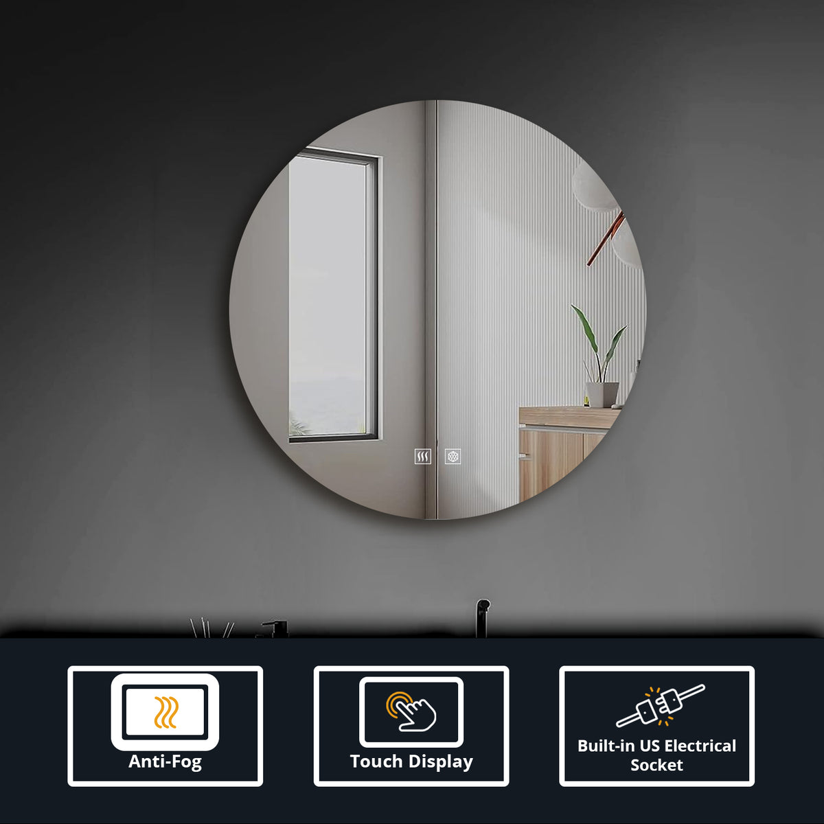 Lexora Nordica 70 cm. Diamter Circular LED Bathroom Vanity Mirror