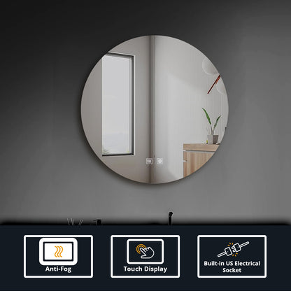 Lexora Nordica 70 cm. Diamter Circular LED Bathroom Vanity Mirror