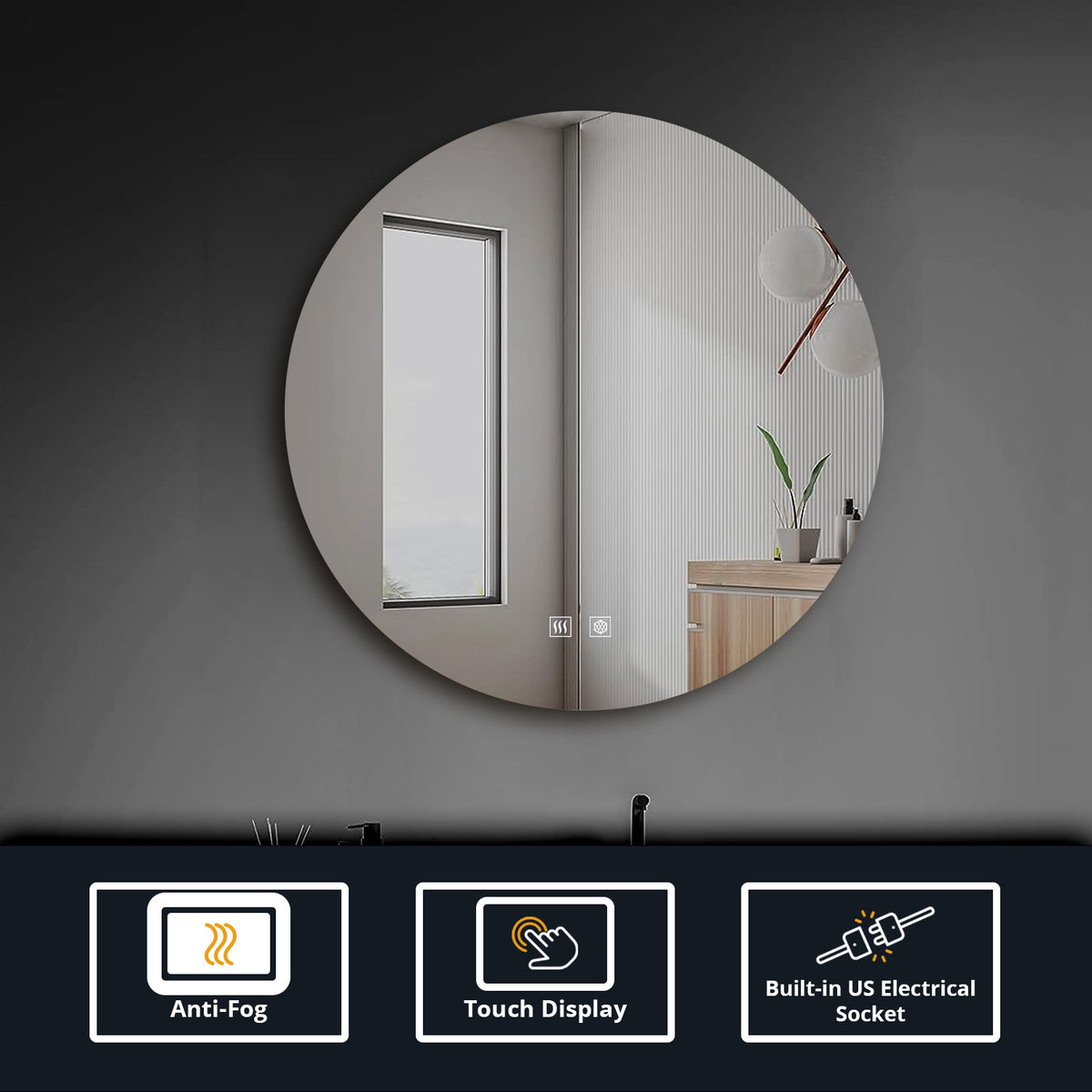 Lexora Nordica 80 cm. Diamter Circular LED Bathroom Vanity Mirror