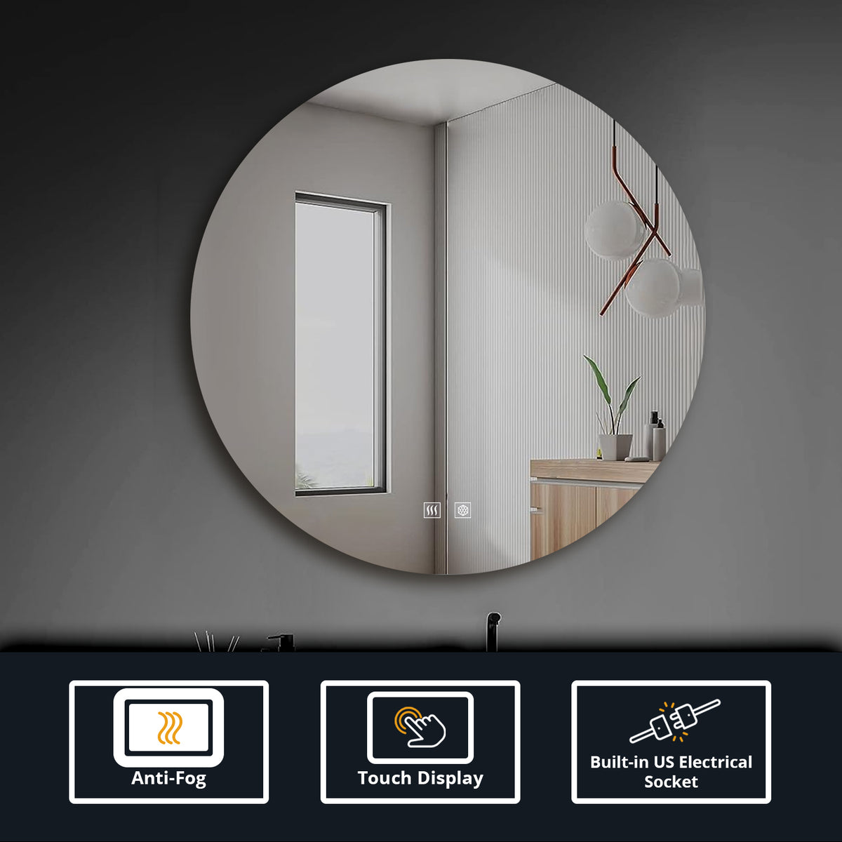 Lexora Nordica 90 cm. Diamter Circular LED Bathroom Vanity Mirror