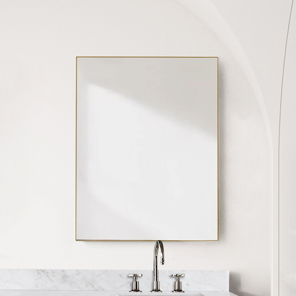 Lexora Abbey 28 in W x 36 in H Brushed Gold Mirror
