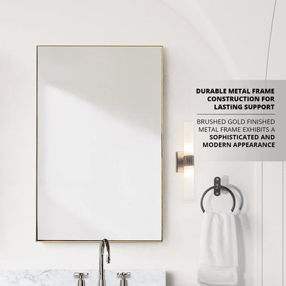 Lexora Abbey 28 in W x 36 in H Brushed Gold Mirror